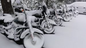 Motorcycles Parked in Snow