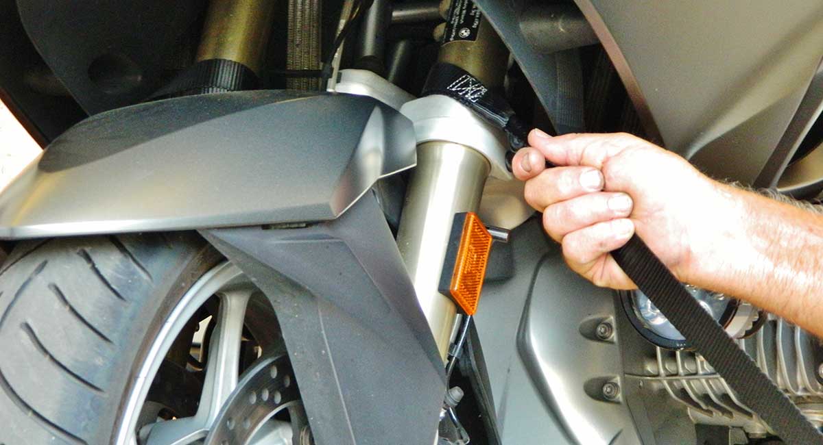 soft cinch motorcycle tie downs on a bmw