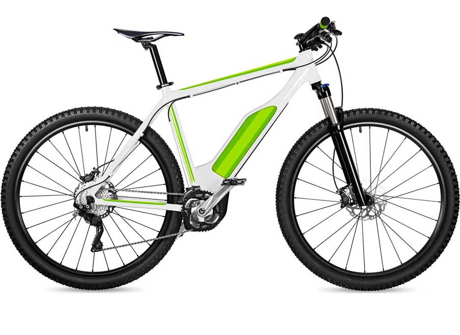 Green and White Electric Mountain Bike