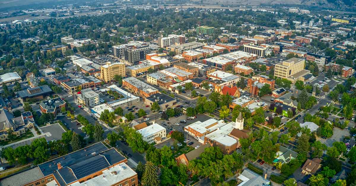 Aerial shot of Bozeman, MT