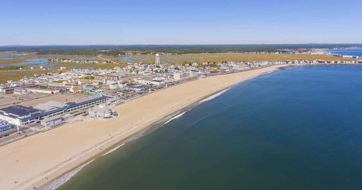 Aerial view of beach in Hampton, NH
