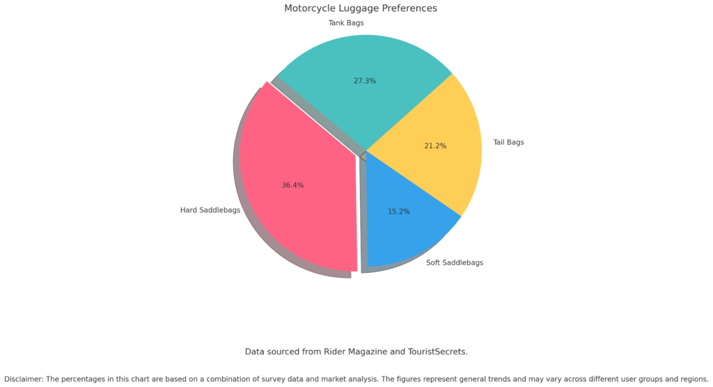 Pie chart of motorcycle luggage preferences.