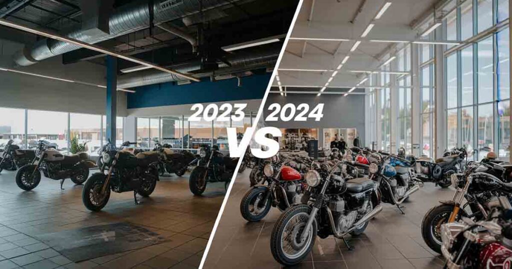 Motorcycle Dealership inventory in 2023 vs 2024.